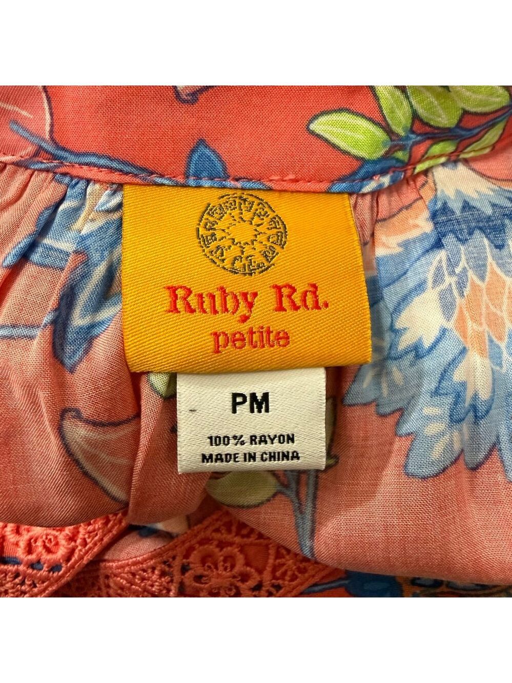 Ruby Rd Petite Floral Blouse Tie Front Boho Lightweight Top Size PM - Picture 8 of 8